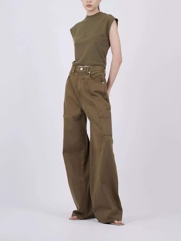 FRAME High Waist Baggy Pocket Wide Leg Jeans in Washed Surplus Size 28 Green