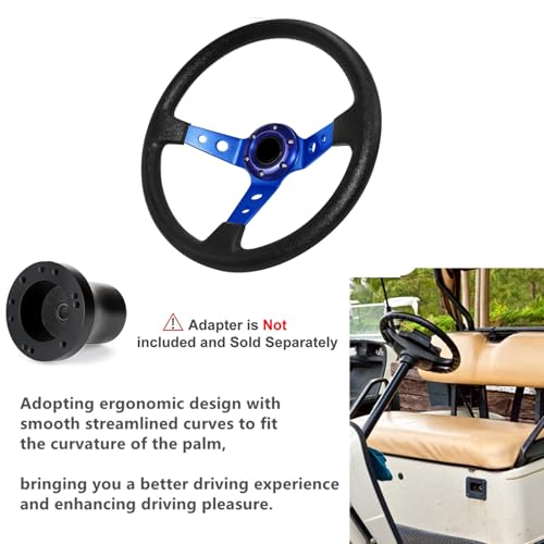 Universal Racing Steering Wheel,Drifting Deep Dish Steering Wheel 13.8”/350mm 6 Bolts Grip Vinyl Leather & Aluminum with Horn Button for Car Golf Cart (Blue)