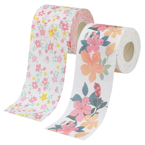 Papel higiénico estampado Milisten de 2 rollos con flores para dispensador de baño