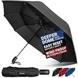 PROSTORM Vented Travel Umbrella | Strong Compact Windproof Umbrella | Top Pick by Wirecutter 2025 | Deep Dome Coverage | Automatic Open/Close | Portable Pop Up with Large Coverage | Fits Car & Backpack (Black)