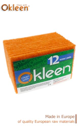 Image of Scour Pads. Made in Europe. 12 Pack, Orange, 4 x 6 Inch Odorless General Purposes Scouring Scrubbers for Cleaning Dishes, Cutlery & Kitchen Stuff, Garage & Garden Tools, Grills & Outdoor Things
