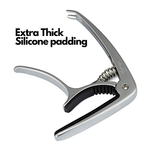 Django Guitar Capo By Pick Geek | For Acoustic, Electric, Ukulele & Classical Guitars | Silver | Includes Peg Puller For Changing Strings | Easy To Use Quick-Release | Xtra Padding For Neck Protection #TOP7