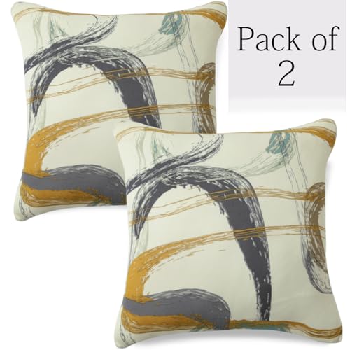 Image of HOKIPO 'Elira Series' Stretchable Cushion Cover for Sofa 22x22 Inch, Packof 2, Parchement Beige Abstract Art (AR-6712-C6*2)