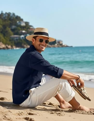 Image of Combo of Men's Casual Cotton Blend Shirt || Long Sleeve Button Down with Spread Collar | Lightweight Breathable Fabric | Stylish Solid Shirt for Beach, Office & Everyday Wear Pack of 2