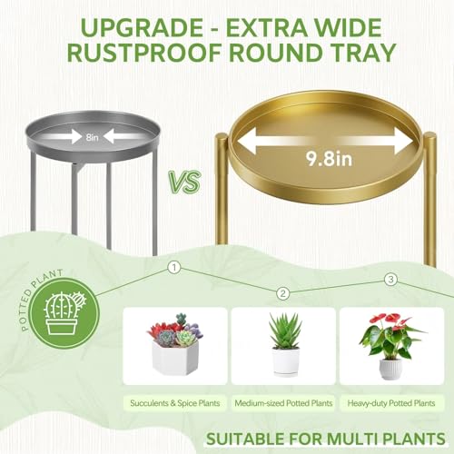Image of iDavosic.ly 5 Tier Large Plant Stand Indoor, 10 Inch Wide Tall Corner Metal Plant Stands Outdoor for Multiple Plants, Folding Tiered Flower Display Holder Rack Shelf, Gold