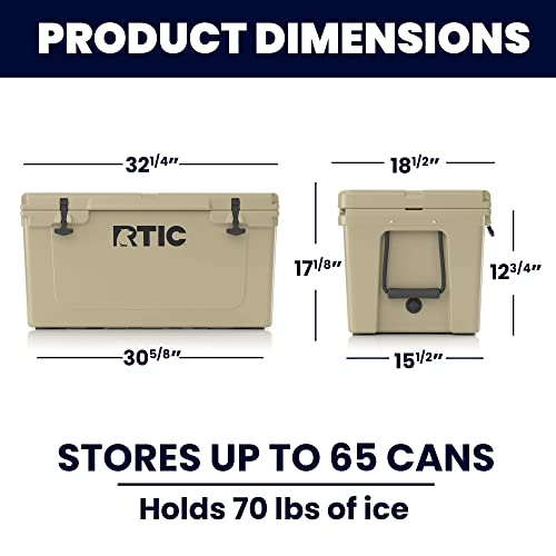 Rtic Hard Cooler 65 Qt, Tan, Ice Chest With Heavy Duty Rubber Latches, 3 Inch Insulated Walls Keeping Ice Cold For Days, Great For The Beach, Boat, Fishing, Barbecue Or Camping #TOP1