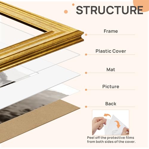 Image of upsimples Vintage 11x14 Picture Frame, Antique Gold Frame Displays 8x10 with Mat or 11 x 14 Without for Vertical or Horizontal Wall Decor, 1pack | Fit 8x10 and 11 x 14 Photo, Wall or Tabletop Display, Antique-style Decoration, Rustic Farmhouse Decor, For Weddings
