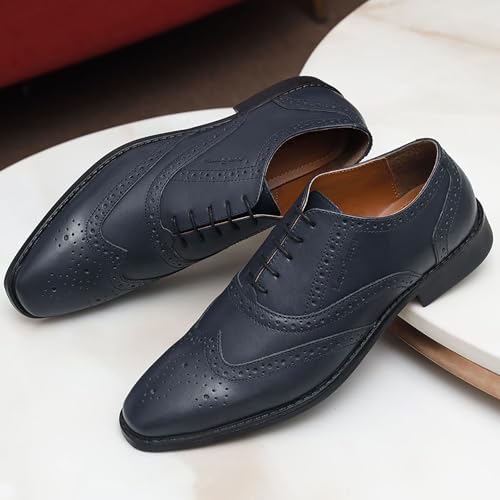 Image of LOUIS STITCH Men's Formal Lace-Up Wingtip Brogues | Handmade Italian Leather Shoes | Premium Oxford Dress Shoes for Men | Business, Wedding Sizes 6-12 |RXBG