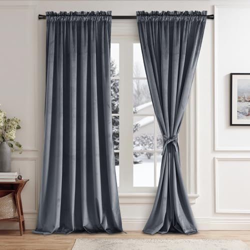 JIUZHEN Rideaux velours gris foncé 52" x 84" 2 panneaux
