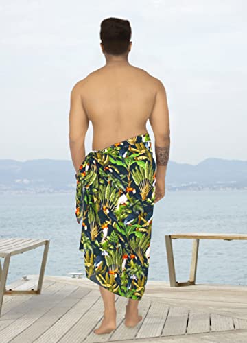 HAPPY BAY Men's Beachwear Wrap Summer Long Hawaiian Lava Lava Regular Surfing Cover-Up Swimwear Holidays Beach Sarongs for Men One Size Multi, Cockatoo3