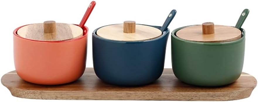 Storage Jars Spice Containers Set with Lids Household Seasoning Pot Spice Pot Ceramic Sugar Container Set Seasoning Box with Lid and Spoon (6 Ounces) Condiment Jar Spice Container (Color : C) (A )