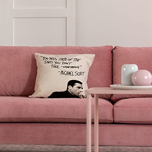 Fbcoo Farmhouse Quote Decorative Throw Pillow Cover, Wayne Gretzky Funny Michael Scott Cushion Case Decor Sign, Seasonal Home Square Pillowcase Sofa Couch Decoration 18X18 For The Office Tv Show Lover #TOP5
