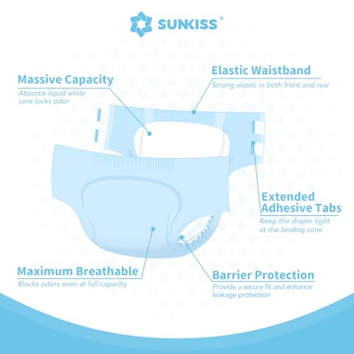 Image of SUNKISS Masterpiece Adult Diapers with Tabs, Unisex Disposable Incontinence Briefs for Women and Men, Odor Control, Blue, S /M, 10 Count (Pack of 2)