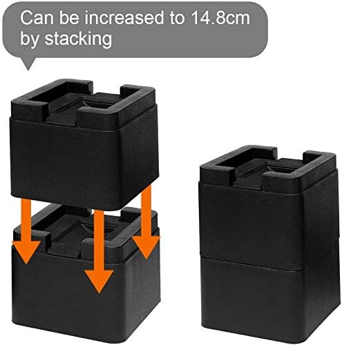 aspeike 3 inches Stackable Bed and Furniture Risers for Casters Wheels Set of 4, Adjustable Durable Square 3" Bed Lifts - Lifts Up to 2200 LBs Pack of 4, Black, 2 Sets add 6 inches