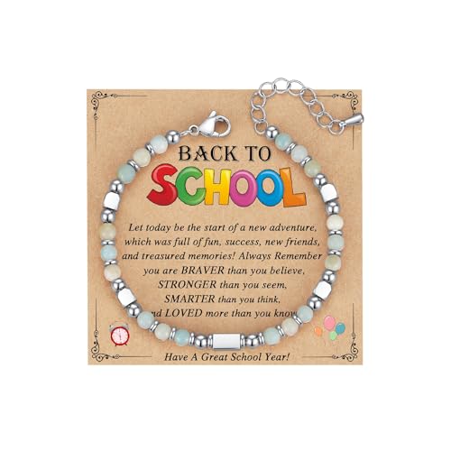 Photo de BelleFlair Bracelets en pierre naturelle cadeaux pour la rentrée des classes 2025 filles, rentrée des classes cadeaux, talisman rentrée scolaire, bracelet retour à l'école (vert)