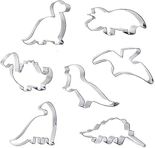 7 Pcs Stainless Steel Dinosaur Cookie Cutter Set Kitchen Handmade Sandwich Biscuit Cake Mould Fondant Cutters DIY Tools for Kids Birthday or Dinosaur Theme Party Decorations