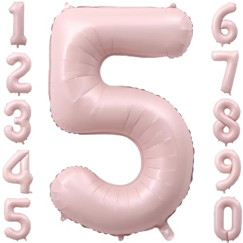 40 Inch Light Pink Foil Number 5 Balloon for 5th Anniversary Birthday Decor