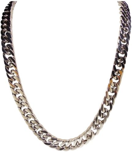 Necklace - Mens 12 MM Stainless Steel Silver Tone 24 Inch Curb Chain - Rickis Favorite Cuban Curb Chain