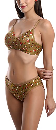 Image of FIMS - Fashion is my style Cotton Flower Print Padded Bra Panty Set for Women, Non Wired, Full Coverage, Tshirt, Back Closure, Push up, Teenage, Regular, Soft Cups