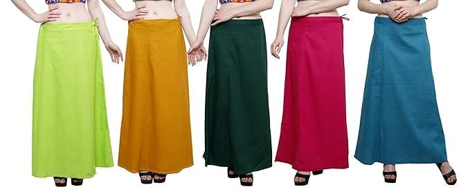 Image of Vlazom Women's Cotton Saree Petticoat - Pack of 5 Inskirts | Soft & Breathable Underskirts | Adjustable Drawstring Waist | Multicolor for Daily & Occasion Wear
