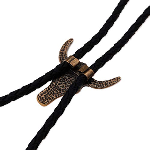 Creative-Idea 2Pcs Bolo Necktie Bootlace Cowboy Tie Set 39Inches Leather Rope Cow Skull And Eagle Inlaid Stone Design Western Rodeo Theme Copper Color #TOP5