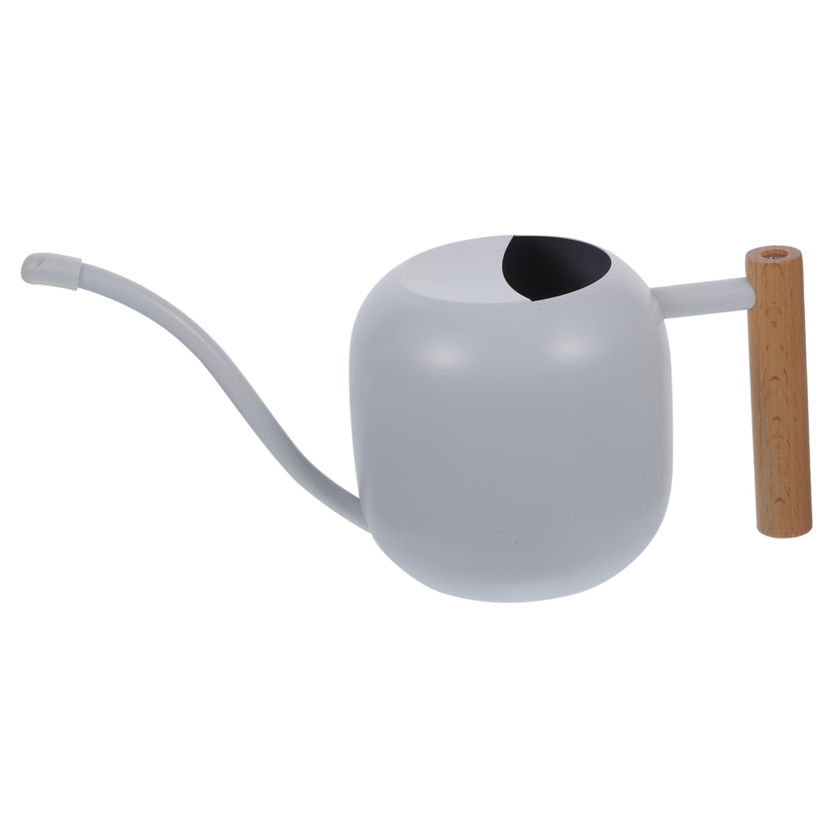 VANZACK Arrosoir à Long Bec Blanc en Acier Inoxydable Poignée en Bois 1,2 L Pratique et Anti-débordement pour Plantes D'intérieur et Jardin