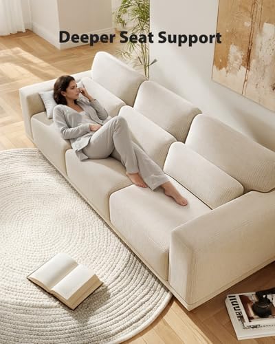 Pipishell 3 Seater Sofa Couch with Deep Seats and Wide Armrests, 89" Couches for Living Room, Comfy 3-Seater Futon Sofas, Modern Upholstered Couch with Removable Washable Cover, Linen Fabric, White - Thumbnail 4