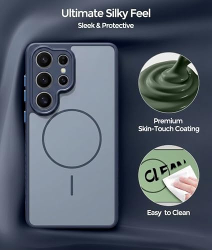 Image of VONZEE Matte Magnetic Case Compatible for Samsung Galaxy S26 Ultra Wireless Charging Shockproof Anti-Scratch TPU PC Slim Fit Full Protection Phone Cover for Samsung Galaxy S26 Ultra-Navy