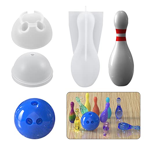 Voyyphixa 3D Bowling Resin Moulds Silicone, Bowling Pin with Ball Epoxy Casting Moulds
