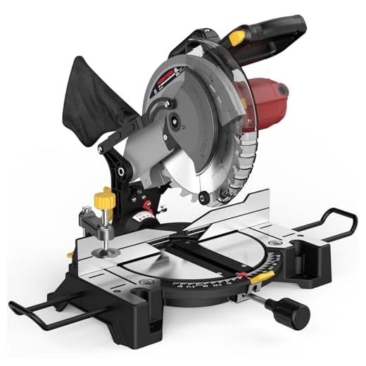 Marvtool 10-inch Compound Miter Saw, 5000RPM, 15 Amp, Single Bevel 0-45° with Extension Table, 36T Blade, Power Saw for Metal, Plastic, Wood, Laminates