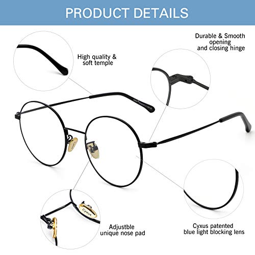 Image of Cyxus Blue Light Blocking Glasses - Lightweight Round Metal Frame Computer Eyewear, Anti Eye Strain Glasses for Men Women