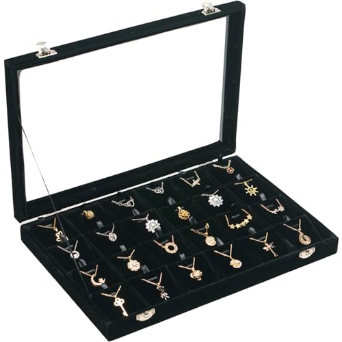 Jewelry Box Necklaces Organizer Black 24 Slots , Pendants Display for Women