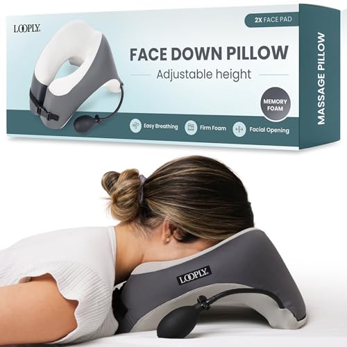 Face Down Pillow for Massage - Massage Headrest Face Cradle for Bed - Adjustable Height Massage Pillow Face Down with Breathable Design - Stomach Sleeping Pillow - Includes 2 Washable Pads