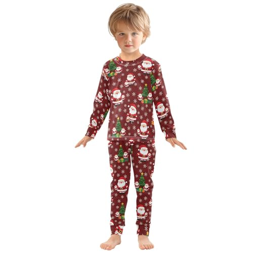 Pajama Sets Long Sleeve Christmas Santa Pattern on Red Snowflake Soft Comfy Sleepwear 2 Piece PJS 3-8T2