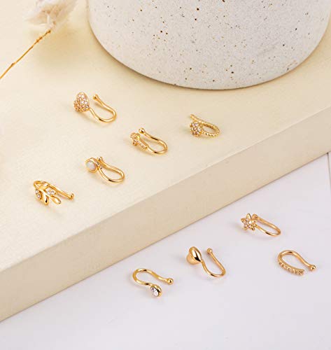Masedy 9Pcs Fake Nose Rings Hoop Clip On Faux Setump Cartilage Tragus Ring Non Piercing Jewelry G #TOP2