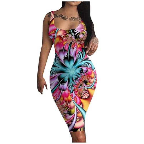 Image of Nimsruc Women Casual Sexy Tank Top Bodycon Dress Summer Pencil Sleeveless Basic Midi Club Dresses