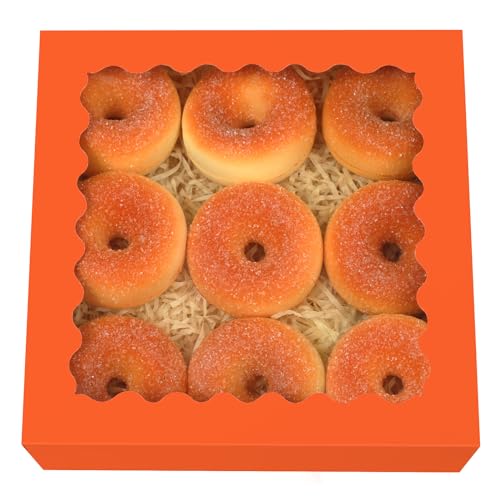 qiqee Auto-pop Up Orange 8x8x2.5 Inch Cookie Boxes with Window 30packs Bakery Box Pastry Box for Party、Birthday by qiqee - Used condition - CA$15.79
