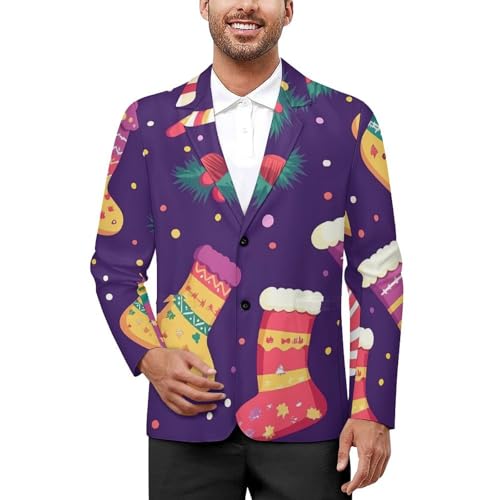 Cute Christmas Stocking Pattern Classic Suits Blazer for Men Business Tuxedo Jacket Sport Coat Two Buttons