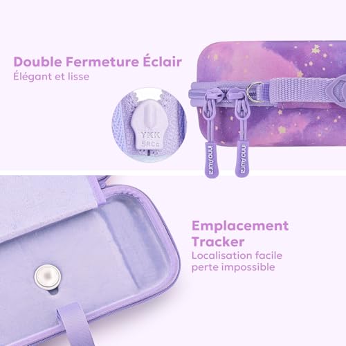 innoAura Étui Switch 2, Étui PU Résistant aux Éclaboussures et Chocs pour Switch 2, Poche Maille Extra-Large, Double Fermeture Éclair, Emplacement AirTag (Non Inclus), Violet Galaxy – vue 3