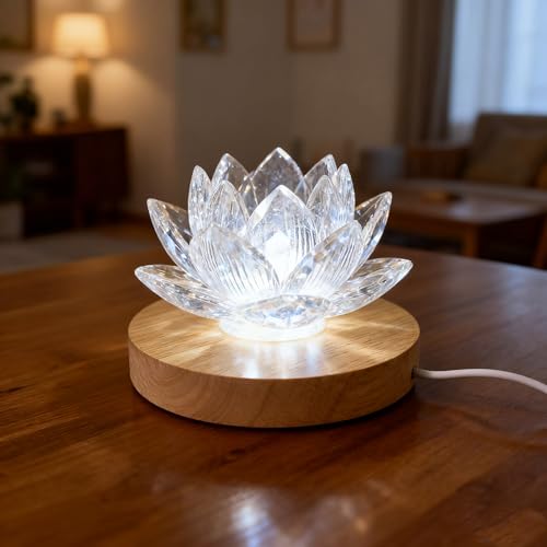 Image of Wooden LED Light Display Base, Round Lighted Lamp Stand Desk Table Holder (with USB Cable Switch) - Warm Light Version for Crystal, Glass, Acrylic, 3D Resin Lamp Models