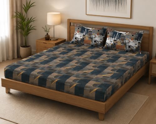 Image of LOOMLYFE 300 TC Microfiber XXL Soft Cotton Super King Size Printed Bedsheet For Double Bed, 108 Inches X 108 Inches, 9 Feet, 275 X 275 Cm With 2 Large Size Pillow Covers - Coffeebluebox