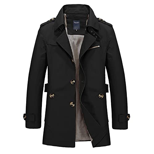 Trench coat homme slim noir Legou en grande taille XXXXXL avec double ceinture