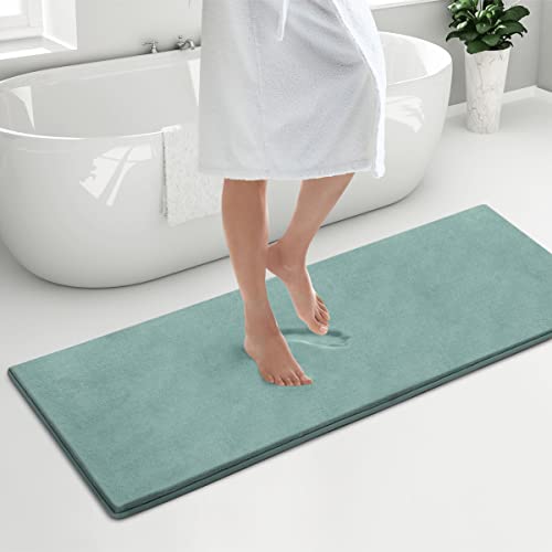 Microdry Coretex Solid Bath Mat For Bathroom, Memory Foam Bathroom Rugs With Griptex Skid Resistant Base, Ultra Absorbent Bath Mats, 24X58, Runner, Aqua #TOP1