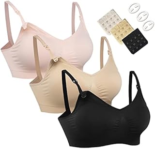 Women's Full Cup Lightly Padded Wirefree Maternity Breastfeeding Nursing Bra Size L, 3PCS/Pack(Pink-Black-Beige)