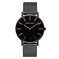 HANNAH MARTIN Orologio da Polso Donna Uomo Ultra Sottile Quarzo Acciaio Inossidabile (Quadrante Nero，Cinturino Nero)
