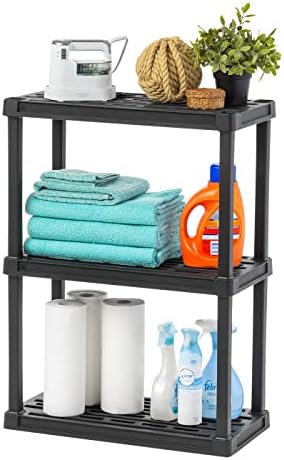IRIS USA 3-Tier Shelving Unit, 33" Fixed Height, Medium Storage Organizer for Home, Garage, Basement, Shed and Laundry Room, 24"W x 12"D x 33"H, Made with Recycled Materials, Black