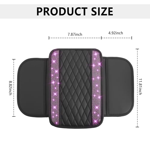 Image of Stacool Upgraded Car Center Console Cover with Rhinestones,Microfiber Leather Car Armrest Cover Cushion with 2 Storage Bags,Universal Cars Armrest Storage Box as Cars Interior Accessories
