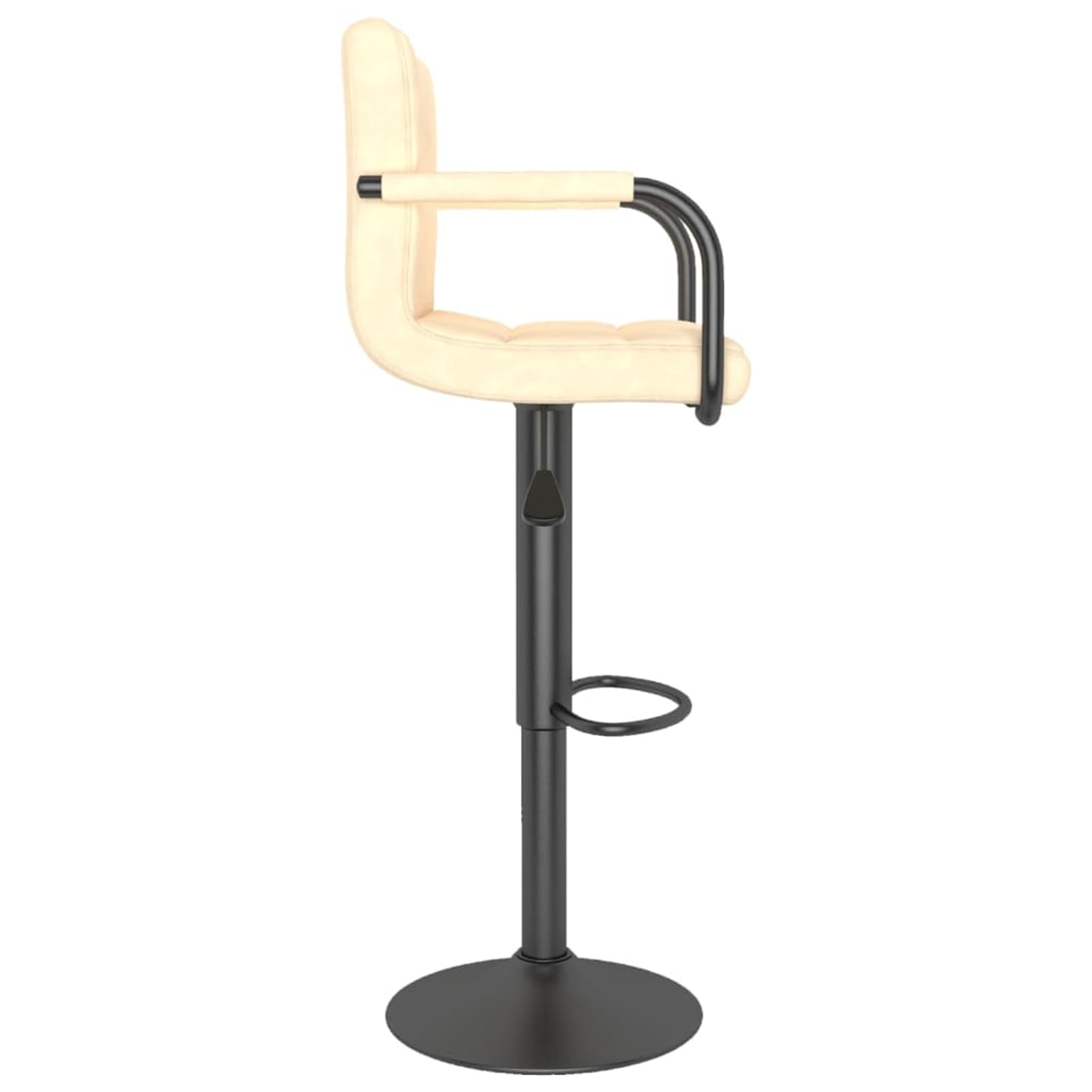Taburete de bar de terciopelo crema con resorte de gas, altura regulable (90 – 111 cm), giratorio 360°, reposapiés, reposabrazos, marco de acero pulverizado, para bar y comedor