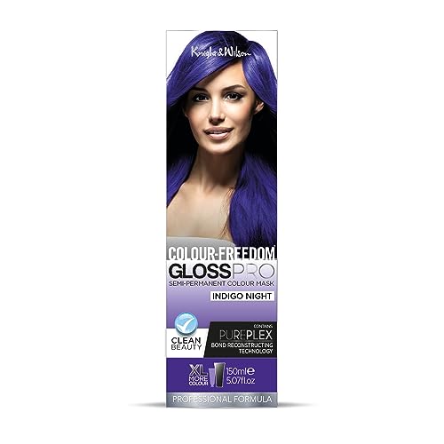 Knight & Wilson Colour-Freedom Gloss Pro 150ml Indigo Semi-Permanent Hair Colour - Ultra-Vibrant Vegan Colour Mask with PurePlex | Ammonia Free Colour Lasts Up To 6-10 Washes
