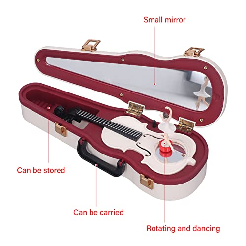 Emoshayoga Violin Music Box, Vivid Small Stable Placement Classical Music Box With Rotating Dancing Girl For Home Desktop Decoration(White) #TOP4